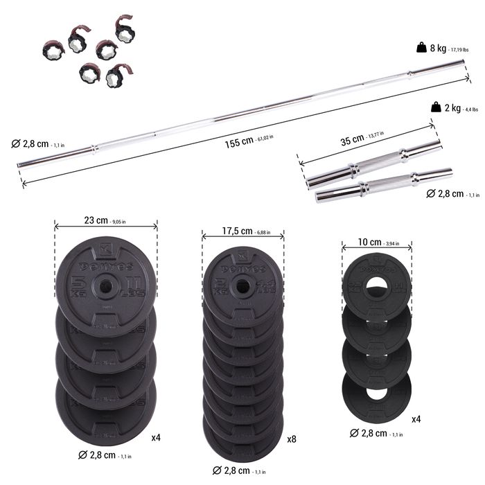 Set gantere și Bară Bodybuilding 50 kg - produs resigilat Decathlon