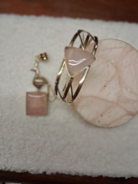 Старинни покребрени гривна и медальон розов кварц