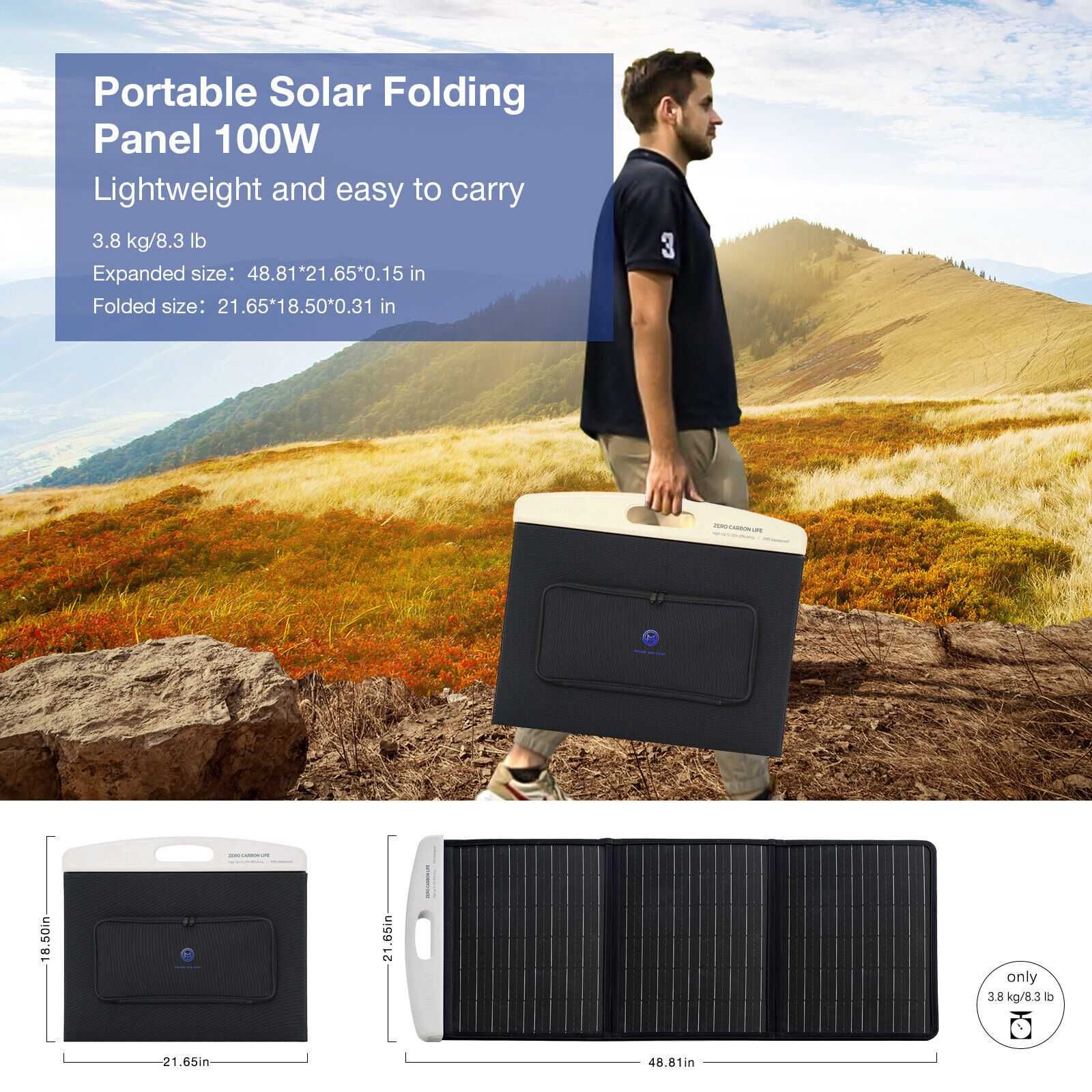 Panou solar portabil 20 V 100 W, cu mufa MC-4, pliabil