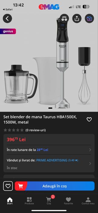 Blenderul de mana Taurus Rocket 1500 Nero Inox 1500 W NOU SIGILAT