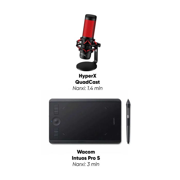 HyperX QuadCast Микрофон / Wacom Intuos ProS Планшет