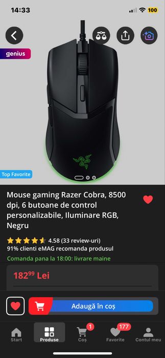 Mouse gaming Razer Cobra