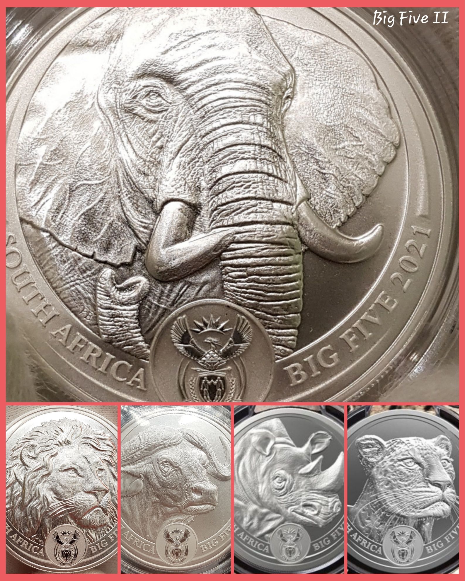 Africa de Sud Big 5 Five I si II TOATA monede lingou argint pur 999