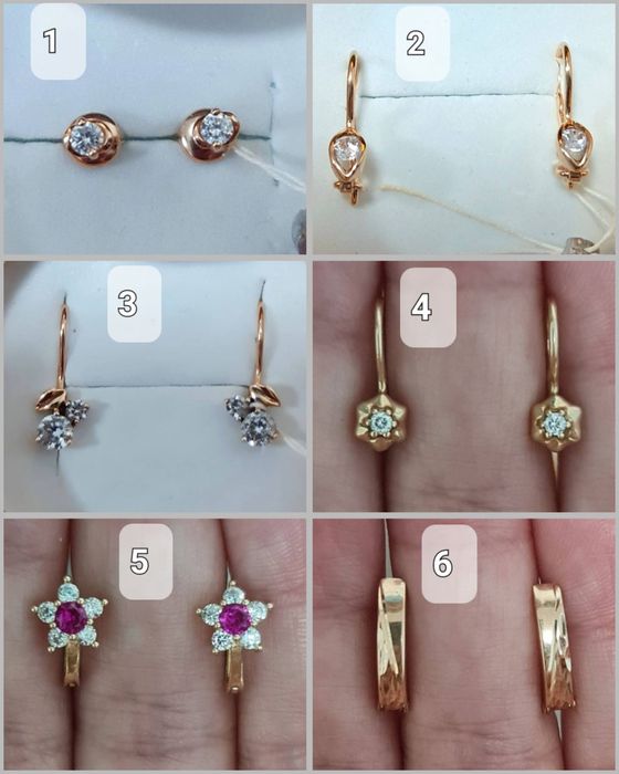 Новые детские золотые серьги 585 пробы