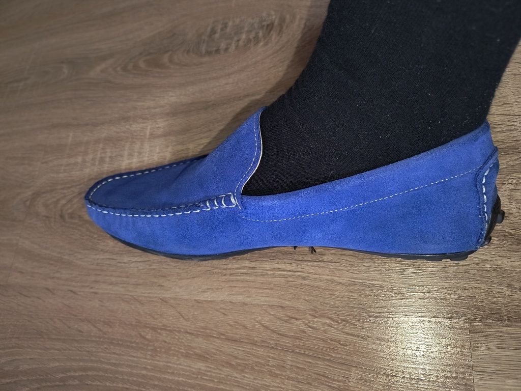 Pantofi mocasini din piele întoarsă, naturala