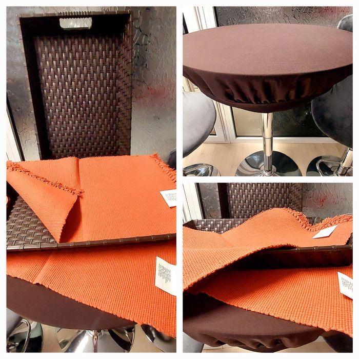 Fețe rotunde elastice pentru masă, tăvi ratan și șervete