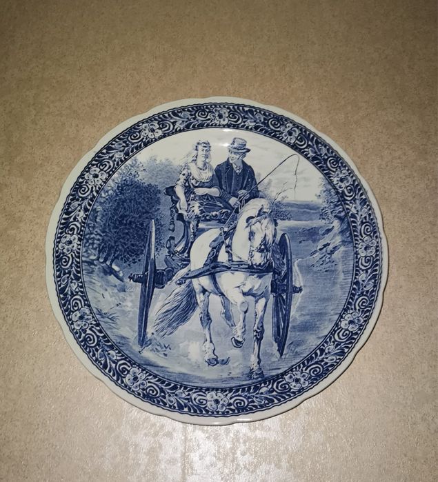 Антикварно стенно пано порцеланово BOCH Delfts сиьо и бяло маркирано