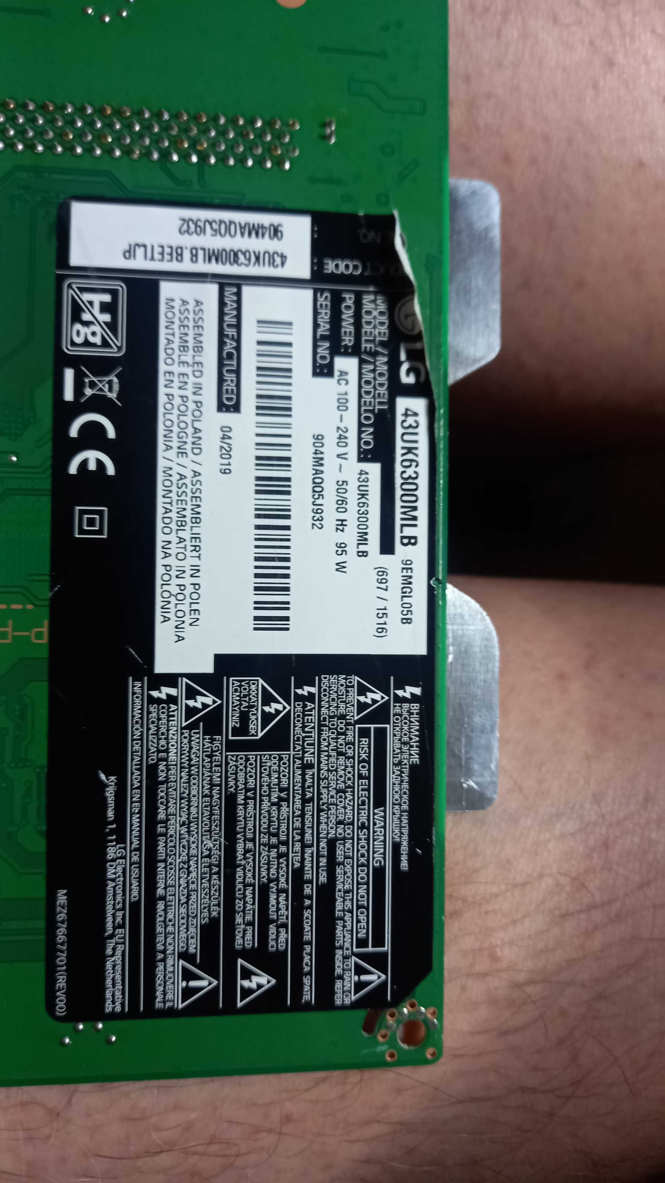 Placa de baza Tv LG43UK6300MLB  / Model : EAX6787205