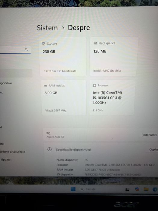 Laptop Acer i5 10gen 8g 256g nvme 15.6 FullHD