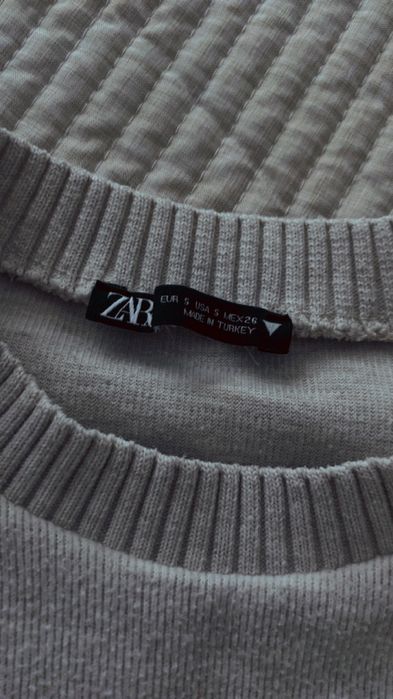 Бежов дамски плетен комплект – 2 части (блуза + панталон) - Zara