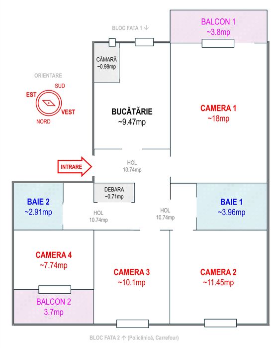 Apartament spațios, 4 camere, etaj 1, central, Calan
