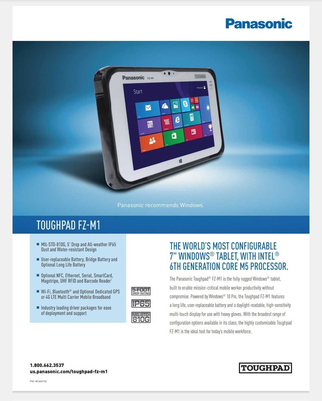 Tableta panasonic FZ-M1 windows toughpad I5 8Gb Ssd 256 diagnoza