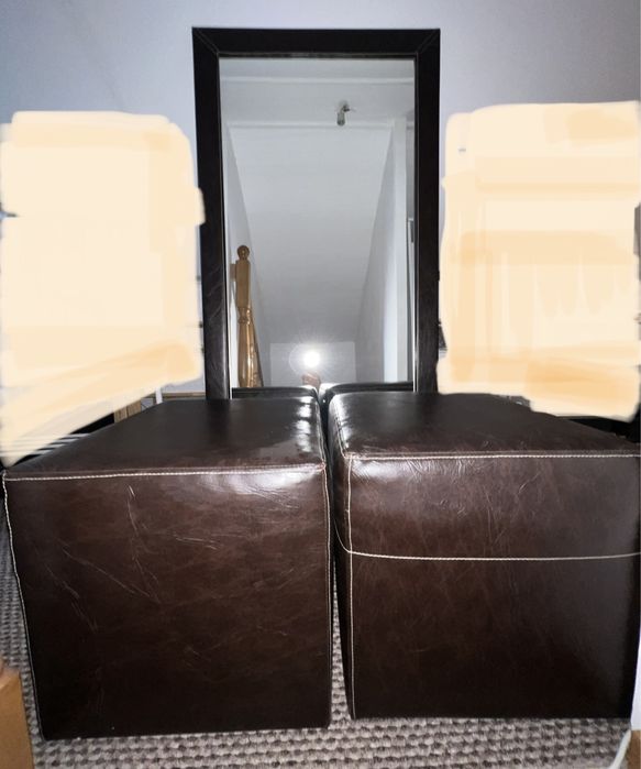 Vand oglinda rama piele + 2 tabureti piele maro