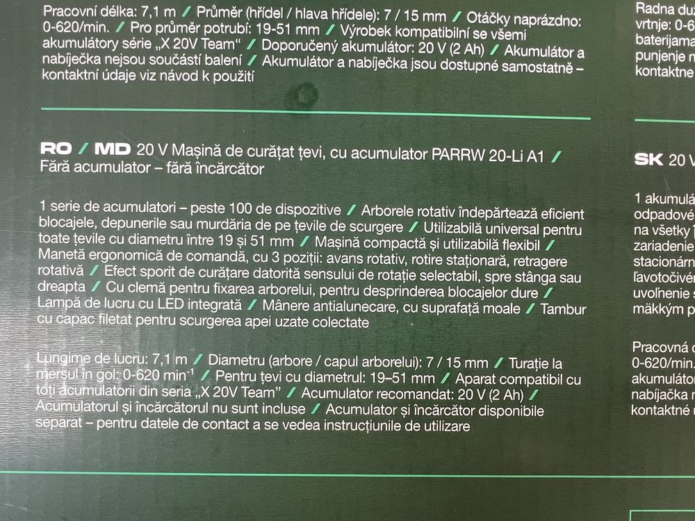 Masina de curatat si desfundat  tevi pe acumulator Parkside