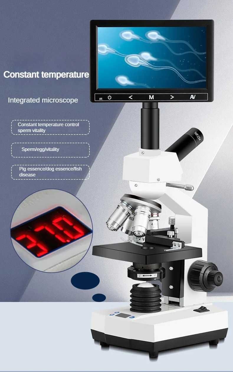 Цифровой Биологический микроскоп + Экран 9 дюймов/контроль температуры