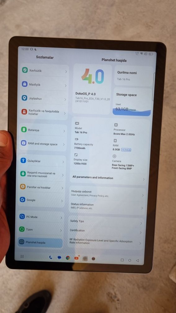 Planshet: Tab 16 Pro