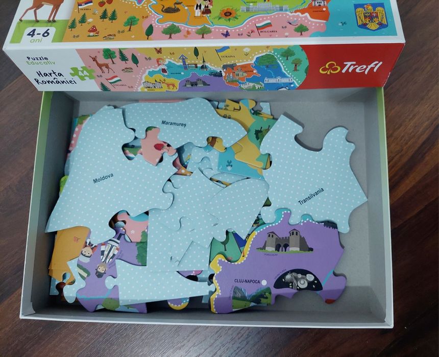 Trefl Puzzle educational Harta Romaniei 44 piese mari, 4-6 ani