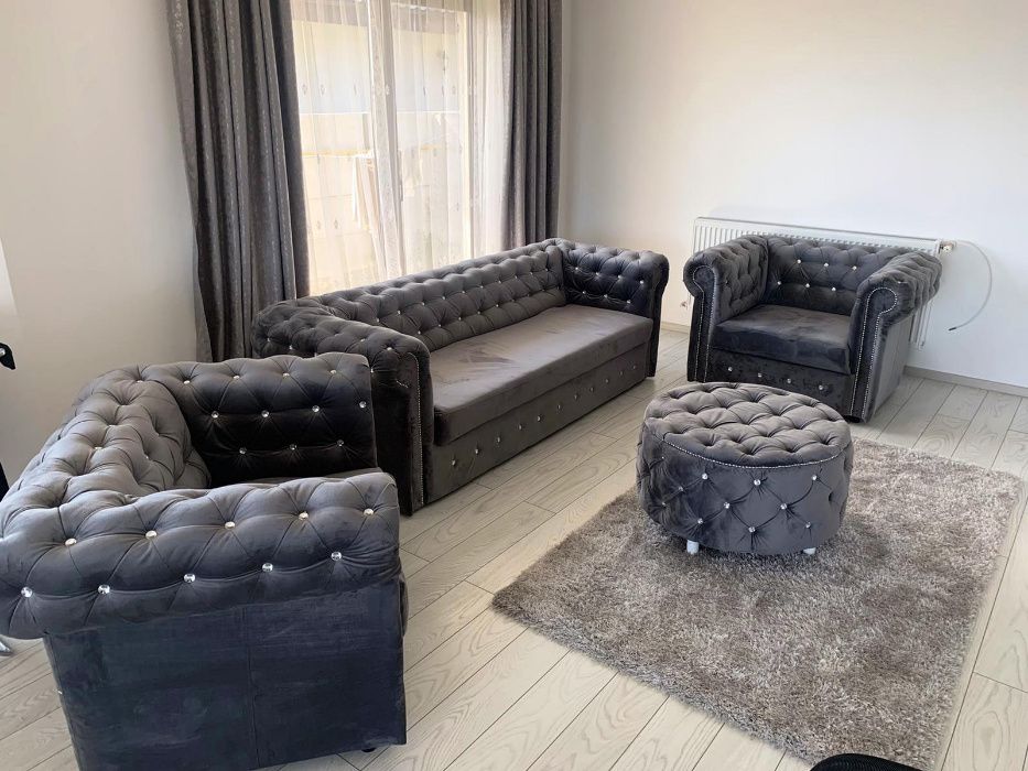 Canapea chesterfield gri