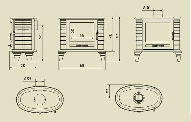 Soba din fonta de tip semineu cu forma ovala de 9KW