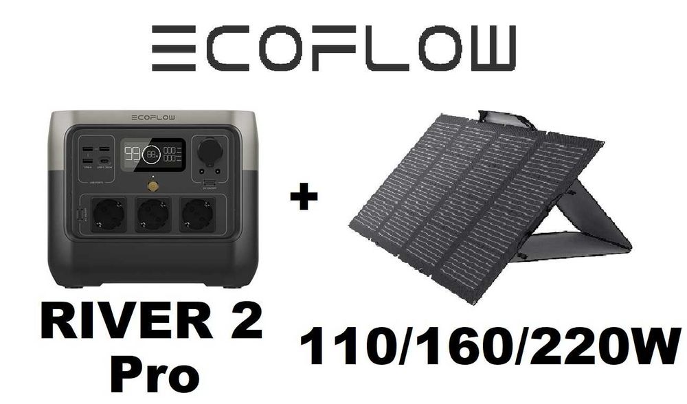 Комплект зарядная станция EcoFlow RIVER 2 Pro + Солнечная панель