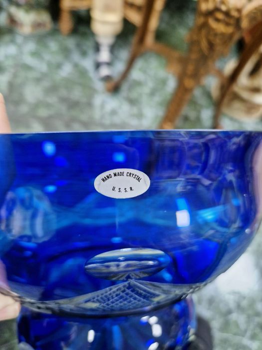 Рядка страхотна английска съветска кристална фруктиера купа