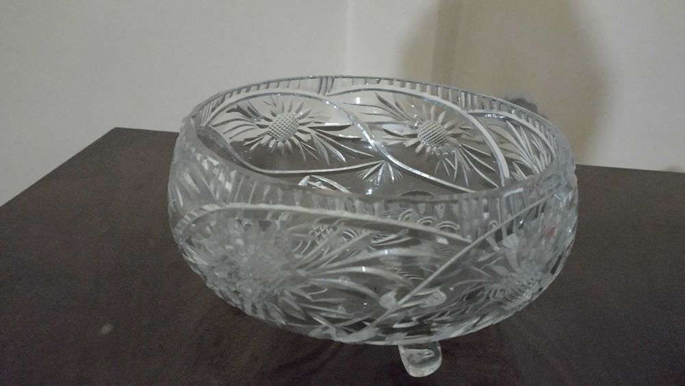 Vand vaza de cristal si fructiera Bohemia