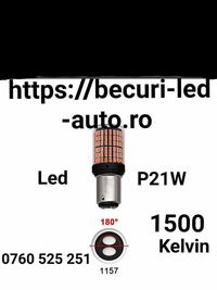 Bec led P21W-1157 Cu Două Faze (Pozitie-Frana)Lumină Roșie 1500 Kelvin
