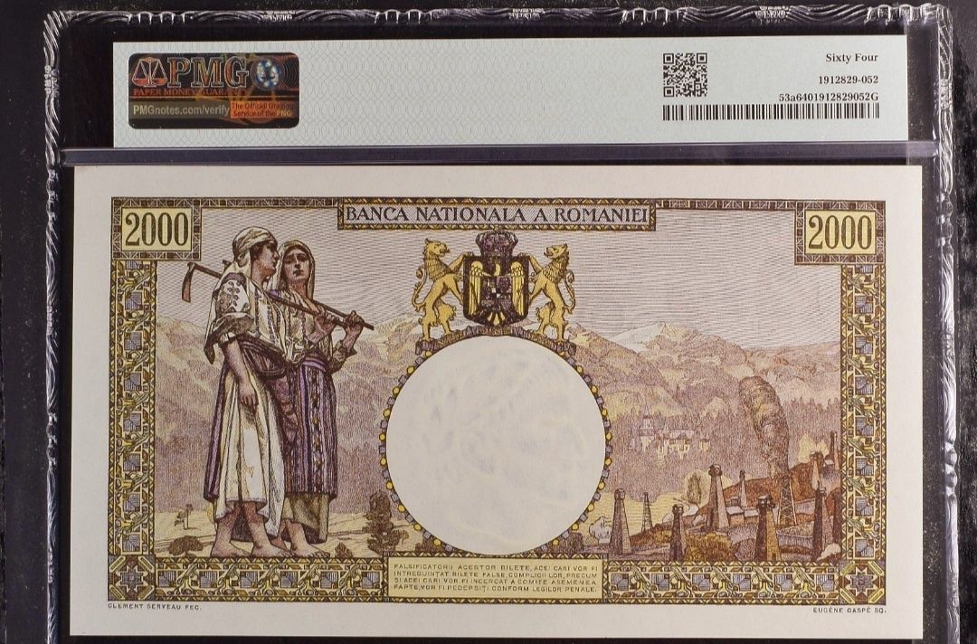 Bancnota gradata PMG 2000 lei 1941 Traian