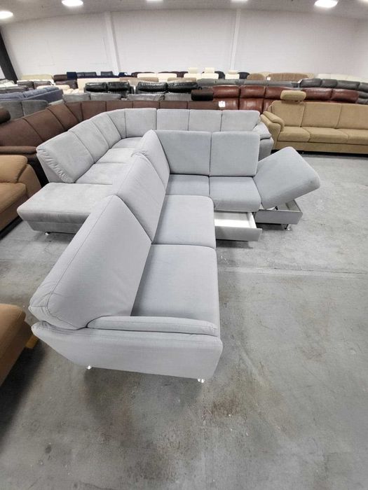 ПРОМОЦИЯ! Светло сив ъглов диван от плат с ракла и чекмеджe "LIRIO-S"