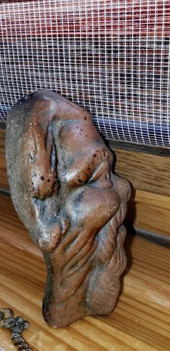 Антикварна автентична японска керамична маска глава бюст самурай фигур