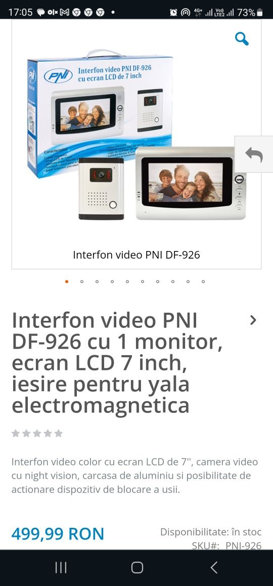 Interfon video PNI DF-926 cu 1 monitor, ecran LCD 7 inch (nou)