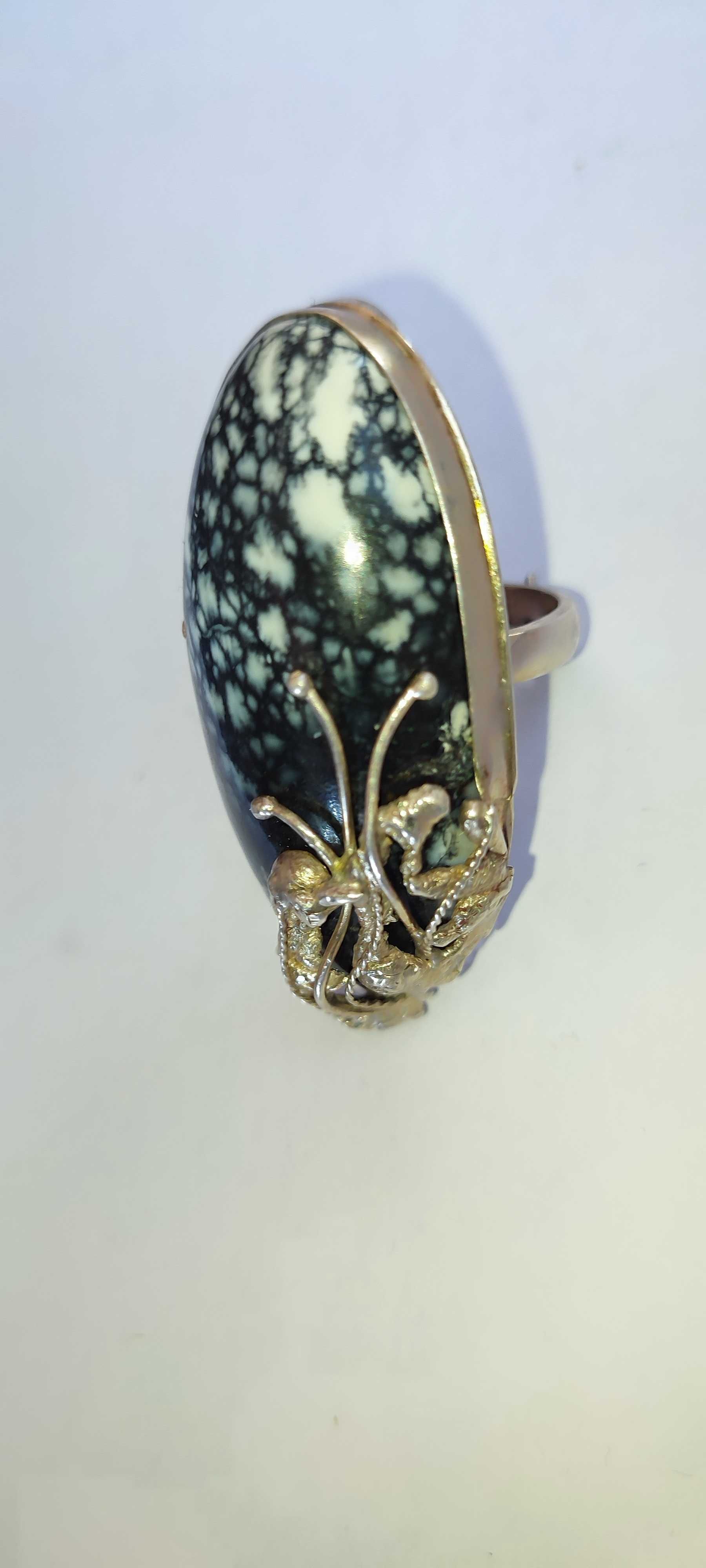 Красивейшее серебряное кольцо с крупным камнем ОПАЛ ЛЕОПАРДОВЫЙ
