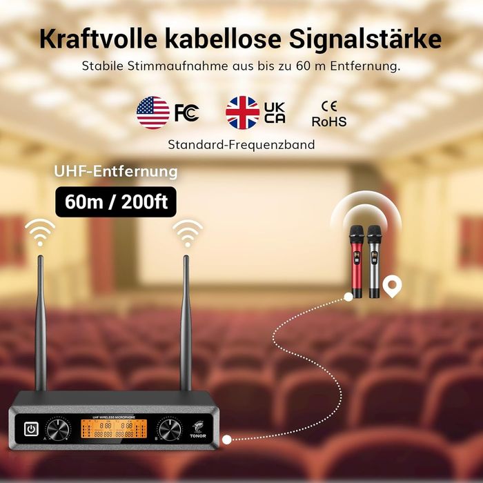 Комплект 2бр професионални безжични микрофона с приемник, TONOR TW820