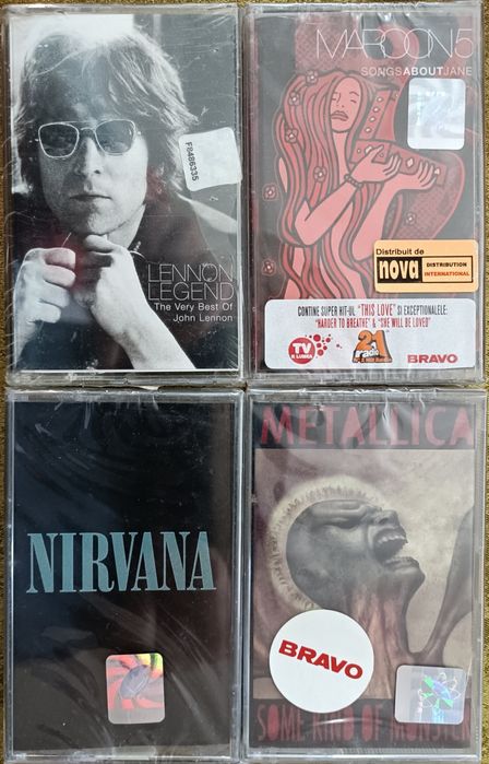 Nirvana , Metallica , Lennon , Maroon 5 , casete sigilate cu muzică
