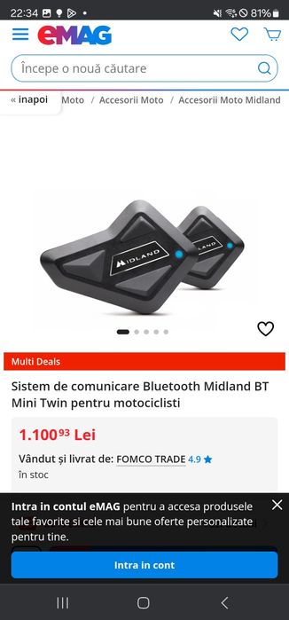Sistem de comunicare Bluetooth Midland BT Mini Twin pentru motociclist