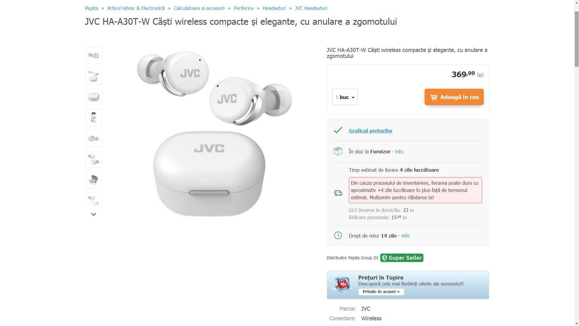 Casti True Wireless JVC HA-A30T Bluetooth Microfon, noi garantie 2 ani