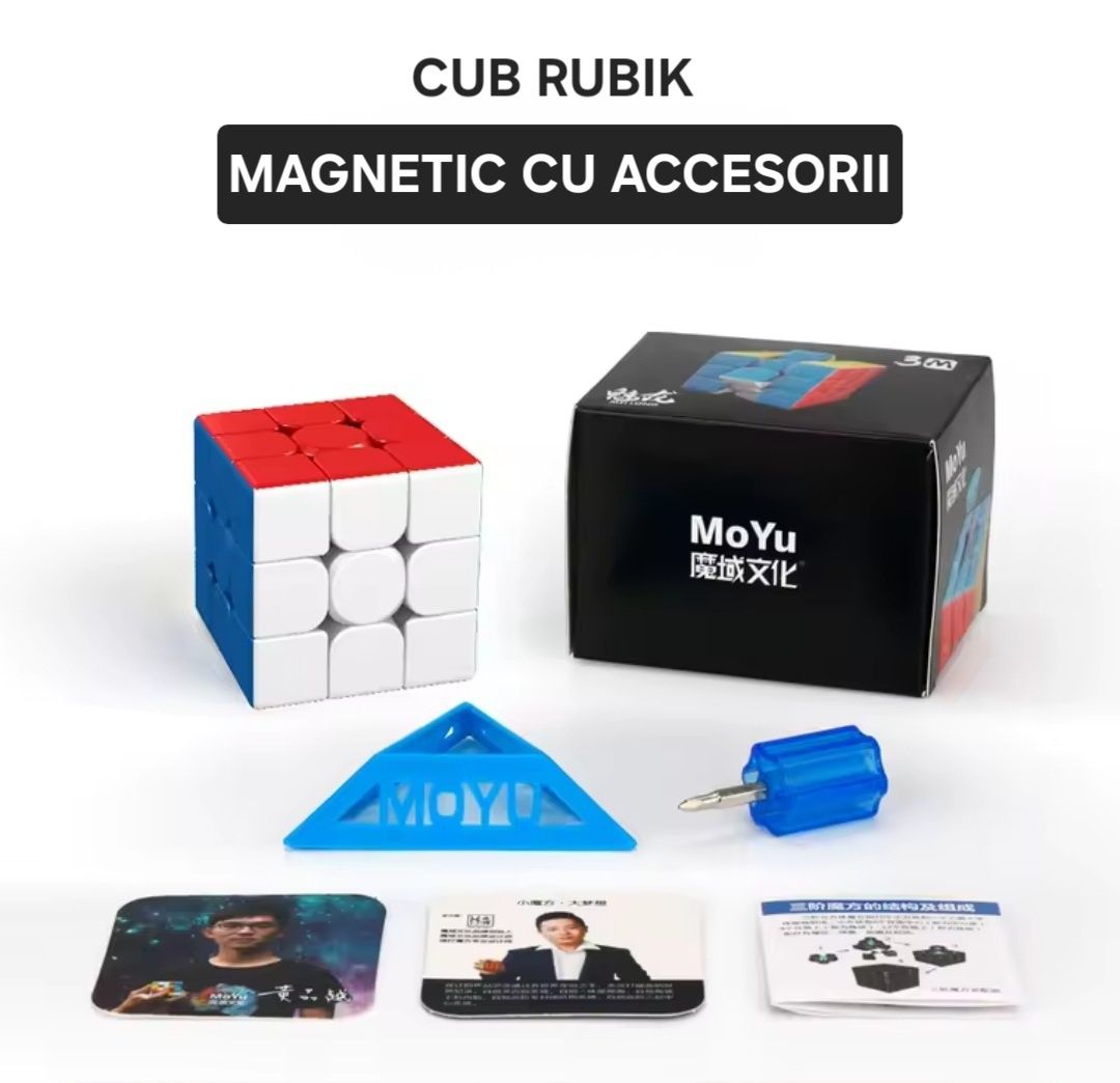 Cub Rubik Magic Magnetic "Furia Magnetică". Stickerless+Accesorii.