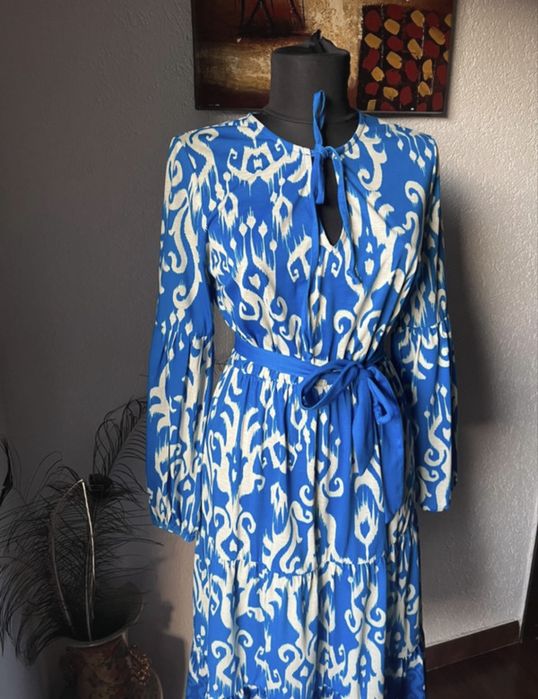 Rochie midi alb-albastru