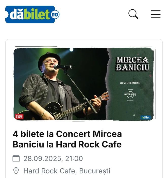 Bilete la concertul Mircea baniciu