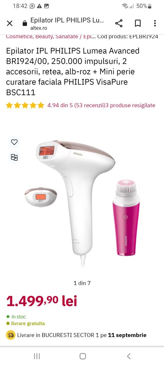 Philips epilator definitiv cu impulsuri  perie faciala