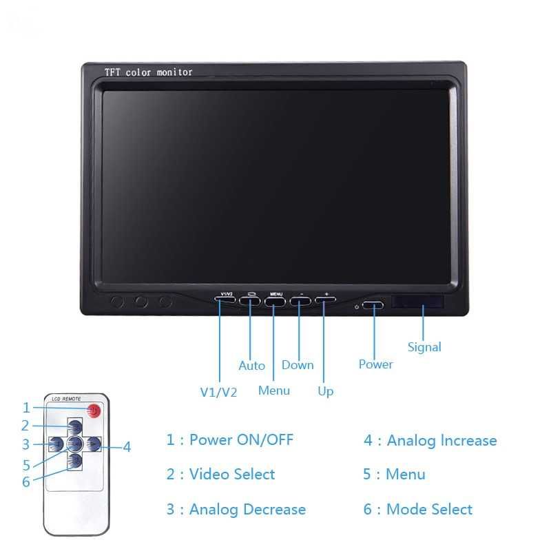 7"инчов inch TFT LCD монитор за връзка с камера за паркиране, DVD, VCR