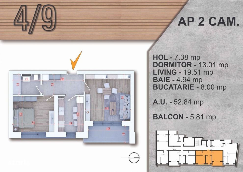 2 camere Nou Piata Alba Iulia si Piata Muncii 59 mp
