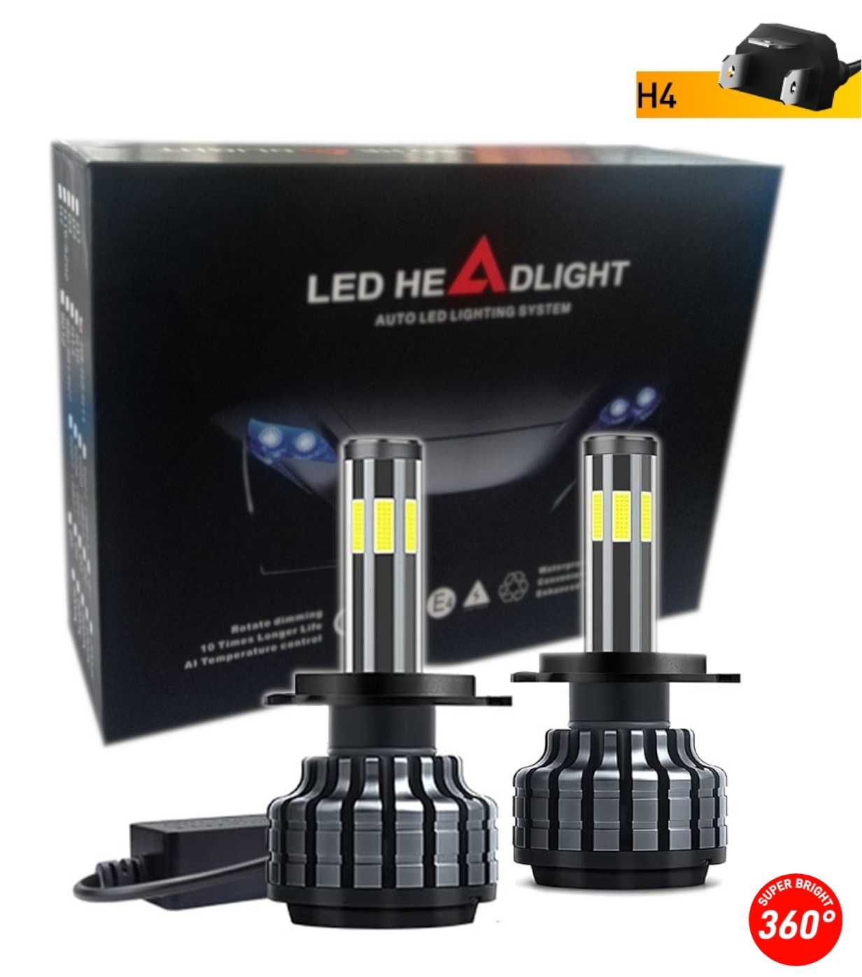 К-Т 360° градуса COB Led Крушки  H4 H7 H11 H8 H9  12-24V 80W