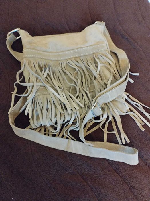 Комплект боти и чанта през рамо естествен велур