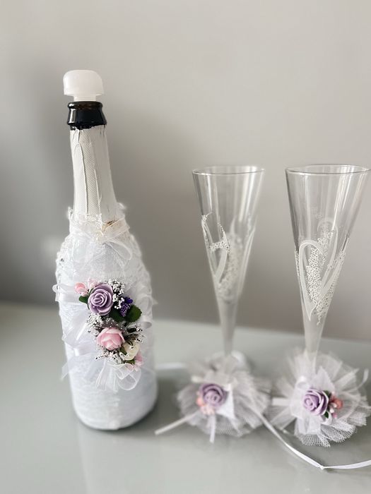 Сватбени/ ритуални чаши + бутилка