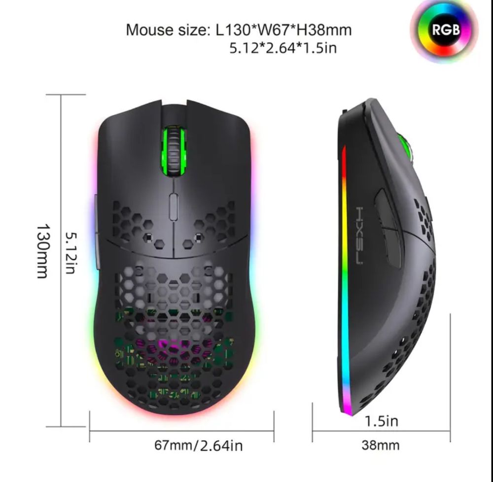 HXSJ 2.4G Wireless White Edition Gaming Mouse with RGB Lighting,