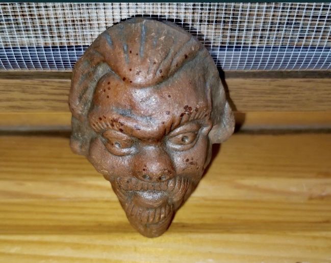 Антикварна автентична японска керамична маска глава бюст самурай фигур