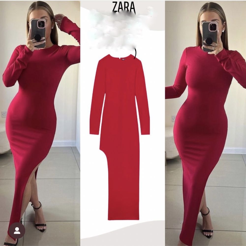 Червена дълга асиметрична рокля Zara