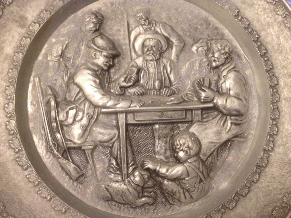 Нови! Немски калаени чинии за стена Lindenwirtin и Картоиграчи