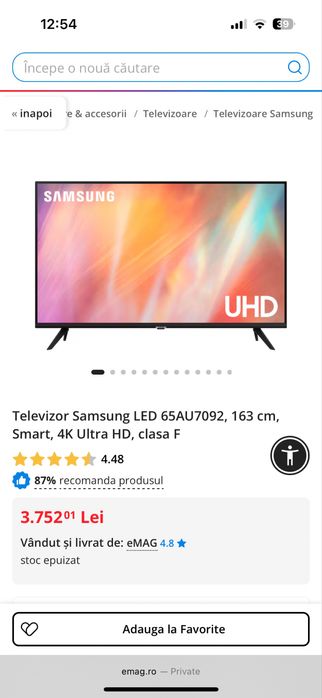 Televizor  Samsung 65au7092 SmartTV  165cm